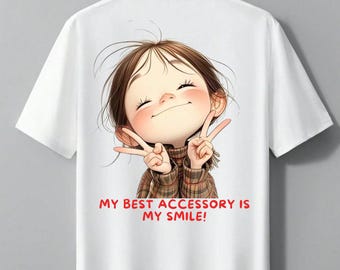 Conception de t-shirt heureux Illustration de jolie fille Amour de soi t-shirt ondes positives ondes de jeunesse Vêtements inspirants Mode positive t-shirt adorable