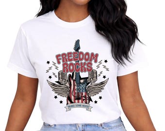 Freedom Rocks Shirt,Patriotic 4th of July Tee,American Flag Guitar,Rock and Roll USA, Independence Day Music Lover Gift, Vintage Patriotic