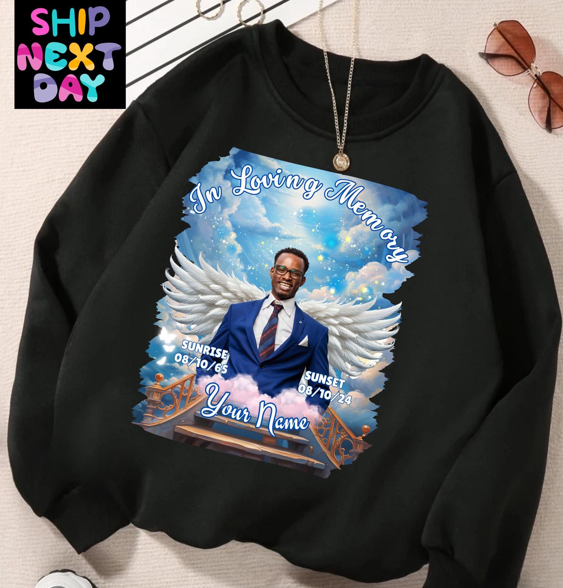 SUNSEA T-SHIRT CUSTOMIZED CARDIGAN 新品 3 Sunrise Sunset Memorial Shirt, in Loving Memory, Heaven Gained an