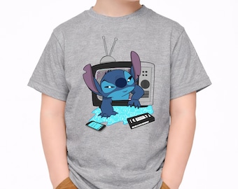 Stitch Kids Shirt, Vintage Character Tshirt, Retro TV Graphic Top, Toddler Youth Summer Outfit, Family Vacation Gift for Boys Girls Fun Set,