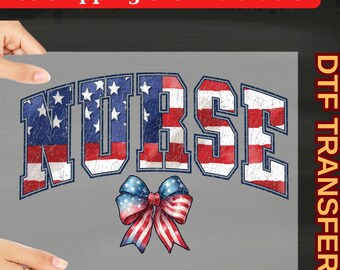 Infirmière américaine Bow DTF Transfer, T-shirt prêt à presser Americana Medical