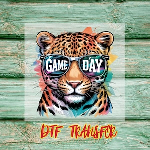 Game Day Leopard DTF Transfer, Cool Cheetah with Sunglasses Shirt Print, Sports Fan Heat Press Vinyl, Colorful Animal Game Day Design
