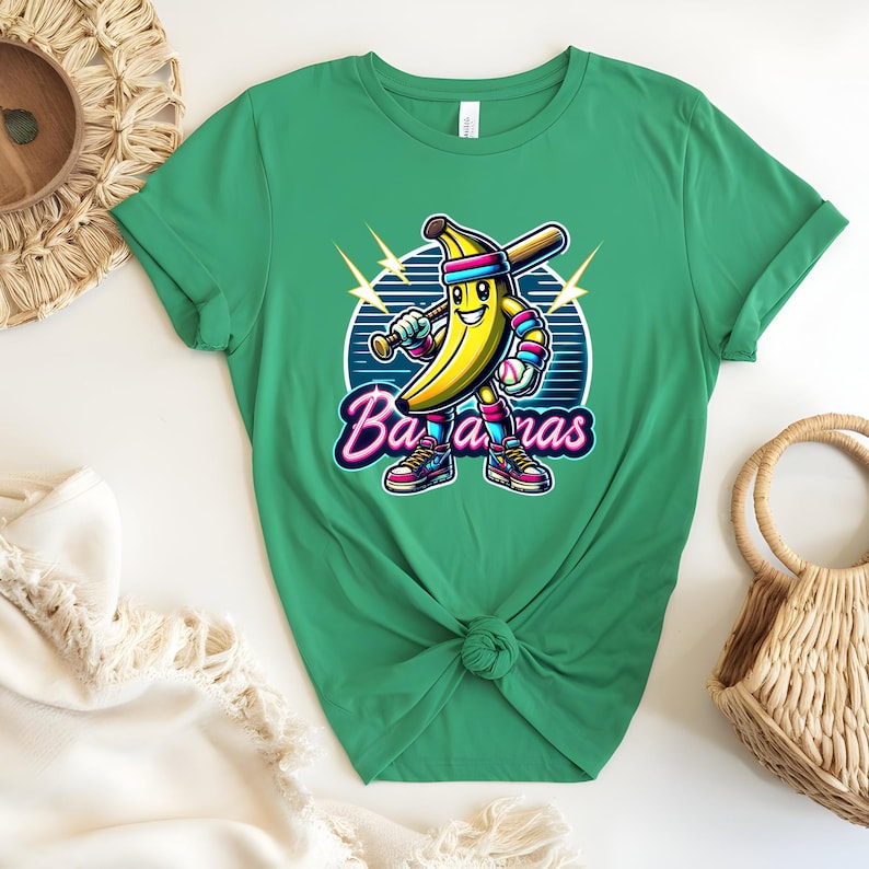 Savannah Bananen Baseball DTF Bügelbild: Retro Shirt Neon Print Bild 4
