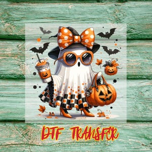 Trendy Ghost DTF Transfer: Halloween Coffee Print, Fall Fashion
