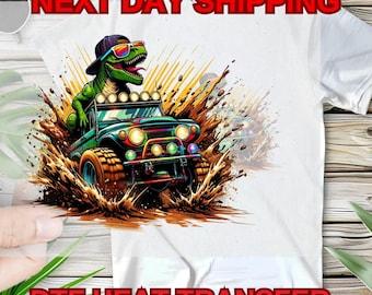 T-Rex Riding Monster Truck DTF Transfer, Roaring Fun on Your Apparel, Monster T-Rex Iron-on Heat Transfer, Dino Riding Monster Truck