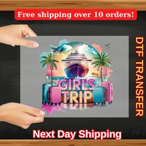 girls trip cruise dtf transfer ready to press vacation iron on, tropical travel t-shirt dtf, bachelorette party gift, luggage cruise tee