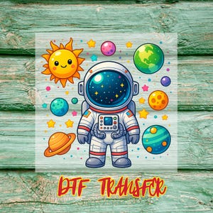 Kids Astronaut DTF Transfer: Colorful Space Planets Heat Transfer