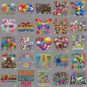 Autism Family 64 Design DTF Transfer, Proud Mom Dad Iron On, Awareness Heart Puzzle, Ready to Press Collection image 2