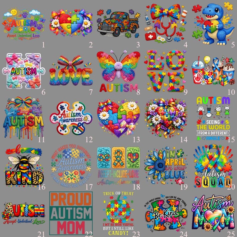 Autism Family 64 Design DTF Transfer, Proud Mom Dad Iron On, Awareness Heart Puzzle, Ready to Press Collection image 2