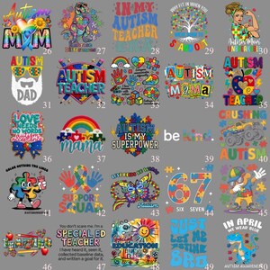 Autism Family 64 Design DTF Transfer, Proud Mom Dad Iron On, Awareness Heart Puzzle, Ready to Press Collection image 3