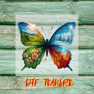 Iron On, Seasonal Butterfly DTF Transfer for T-Shirts, Ready to Press, Nature Inspired Ready to Press Full Color Heat Transfer Design