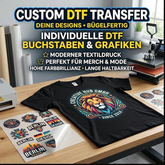 Individuelle DTF Transfer Bügelbilder, Eigenes Design Textildruck, Personalisierte DTF Druck, Custom Bügelbild für T-Shirts