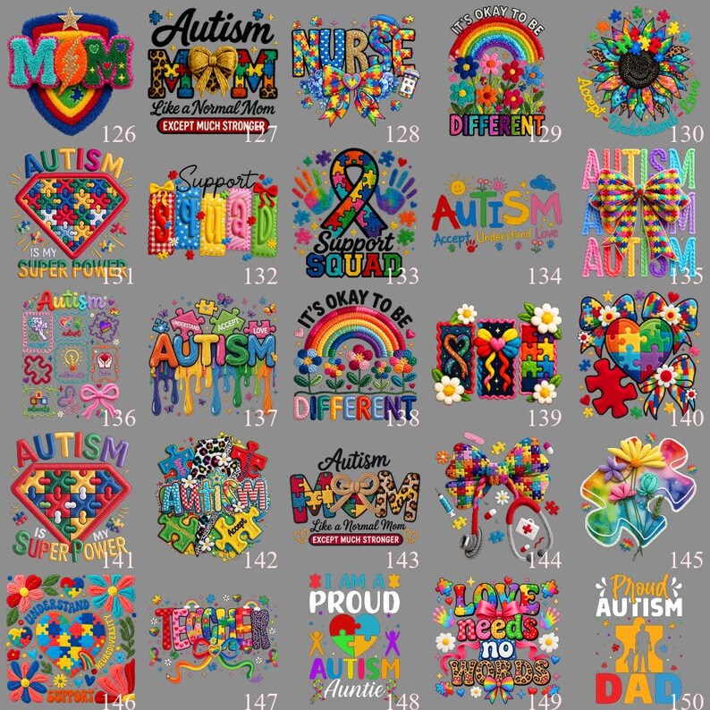 Autism Family 64 Design DTF Transfer, Proud Mom Dad Iron On, Awareness Heart Puzzle, Ready to Press Collection image 7