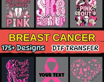 custom breast cancer awareness dtf transfer, personalized pink ribbon fighter iron on, choose your design cancer support shirt