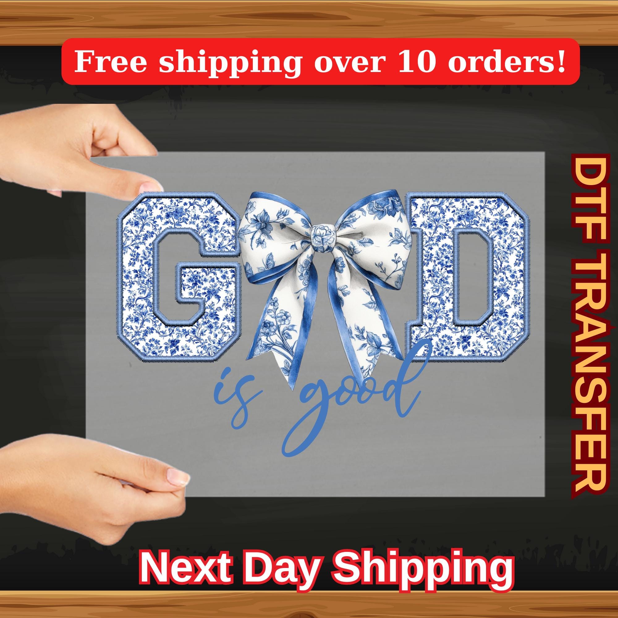 God Is Good DTF Transfer, Blue Floral Bow Christian Iron On, Faith Shirt Heat Press Design, Religious Inspirational Print, Faith Shirt Gift