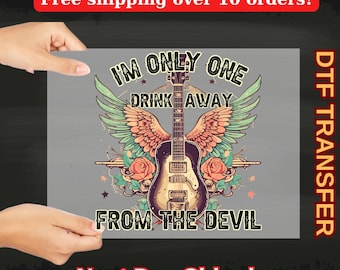 Country Music DTF Transfer Ready to Press, Outlaw Rock Guitar DTF Iron on for Shirts, Retro Wings and Roses Heat Transfer