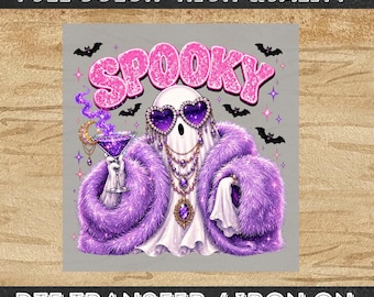 Spooky Ghost DTF Transfer - Glamouröses Pink Sparkle Halloween Design, fertig zum Pressen für T-Shirts
