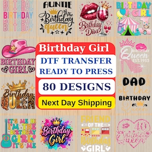 Birthday Girl Queen DTF Transfer Gang Sheet, Custom Birthday Diva Ready to Press, Auntie of the Queen Aunt Iron On