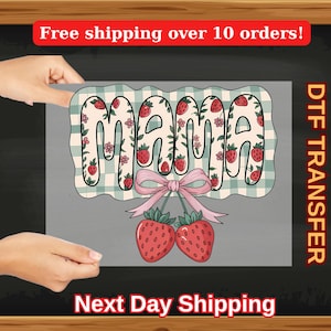 Strawberry Mama DTF Transfer, Cute Mom Shirt Print, Gingham Checkered Bow Iron On, Mother's Day Gift, Sweet Summer Mama T-Shirt Decal