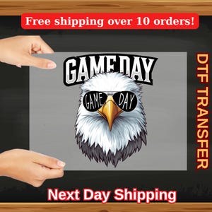 Game Day DTF Transfer, Ready To Press Cool Eagle Wearing Sunglasses, Sports Day Iron On, Football Shirt Print, Fan Apparel Graphic for Men