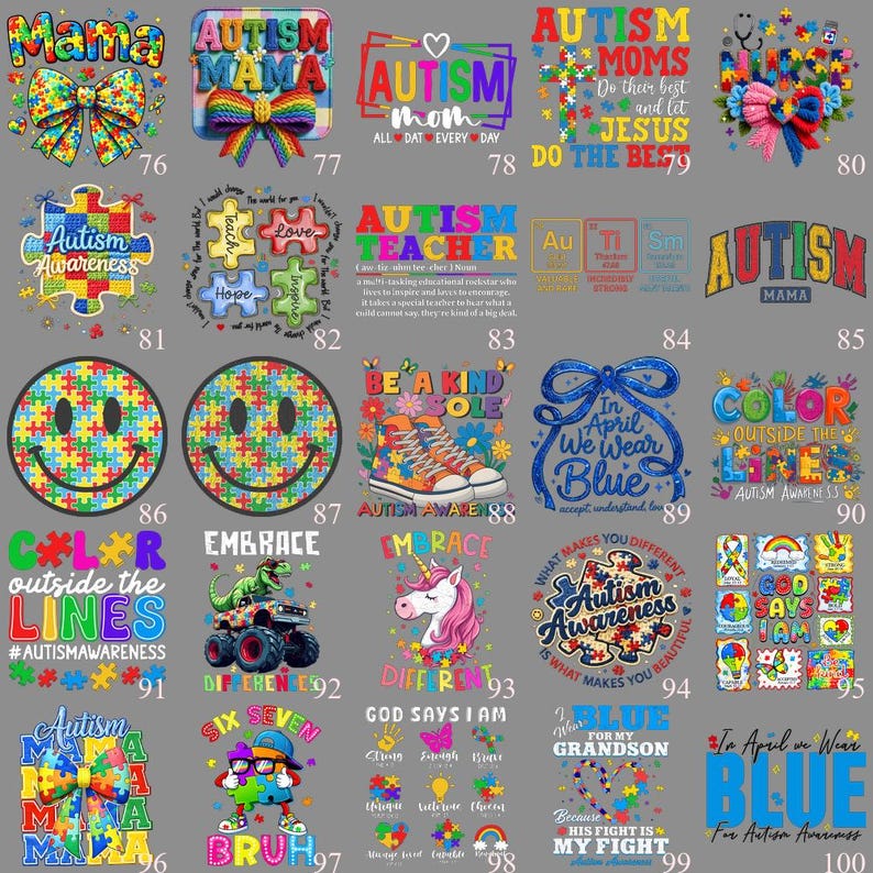 Autism Family 64 Design DTF Transfer, Proud Mom Dad Iron On, Awareness Heart Puzzle, Ready to Press Collection image 5