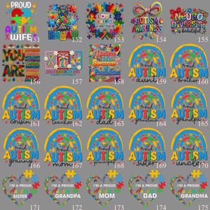 Autism Family 64 Design DTF Transfer, Proud Mom Dad Iron On, Awareness Heart Puzzle, Ready to Press Collection image 8
