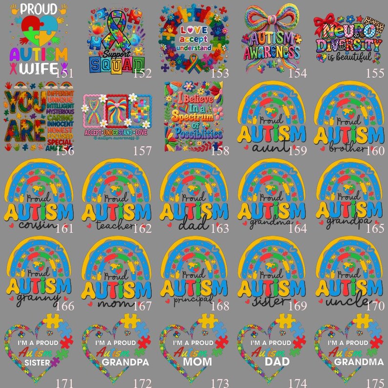 Autism Family 64 Design DTF Transfer, Proud Mom Dad Iron On, Awareness Heart Puzzle, Ready to Press Collection image 8