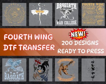 Transfert DTF Dragon quatrième aile, fer à repasser Basgiath War College Dragon Rider, livre fantaisie Dragon graphique prêt à presser chemise