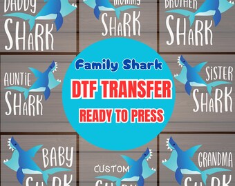 Family Shark DTF Transfer, Matching Family Shirt Ready to Press, Mommy Daddy Baby Shark Tees