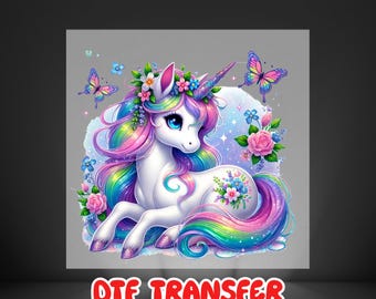 Rainbow Unicorn DTF Transfer: Floral Fantasy Iron On Design