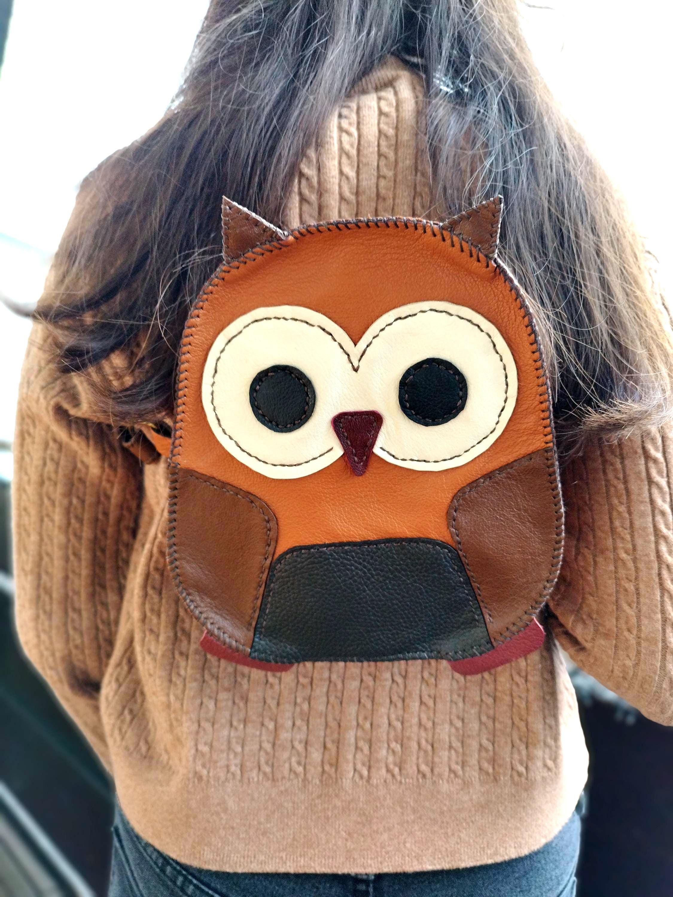 Handmade Owl Backpack | Kids Animal Bag | Cute Leather Backpack | Unique Toddler Backpack | Soft Toy