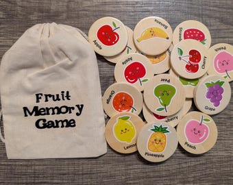 Wooden Memory Matching Game – Montessori Educational Toy, Animal or Fruit Theme