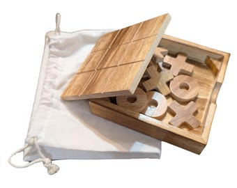 Wooden Games Gift Set – Connect 4 & Tic Tac Toe | Travel-Friendly | Includes Cotton Tote Bag