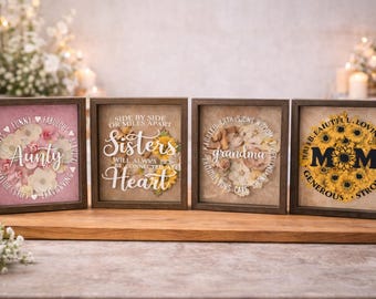 Floral Shadow Box Sign | Mom, Grandma, Sister Gift | Rustic Wood Frame Decor