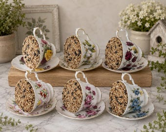Vintage Teacup Bird Feeder | Floral China Bird Feeder | Hanging Garden Bird Feeder | Cottagecore Garden Decor | Outdoor Bird Lover Gift