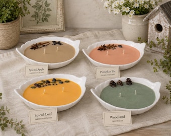 Decorative Leaf Dish Soy Candle | Farmhouse Collection Candle | Reusable Ceramic Dish | 3.5 oz
