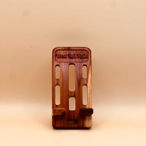 Handcrafted Solid Wood Phone Stand: Unique Desk Decor