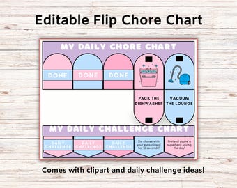 Kids Editable Flip Routine Chore Challenge Chart, Seasonal Packs, Kids Reward System, Fun Chore Chart Game, Kids Chore Chart Template