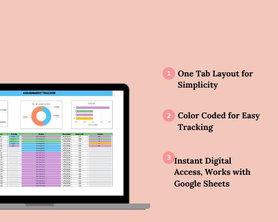 Student Assignment Tracker Google Sheets | Digital Homework Planner ...