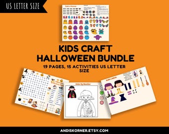 Halloween-knutselbundel voor kinderen | Afdrukbare activiteiten voor Halloween | Bouw een heks: kat, zombie, Frankenstein | Doolhoven, kleurplaten, poppen en meer