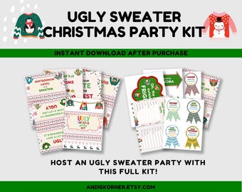 Ugly Sweater Party Kit | Christmas Ugly Sweater Party | Ugly Sweater Contest Certificate | Ugly Sweater Party Invitation
