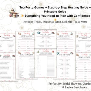 Editable Tea Party Games Bundle with Printable Hosting Planner, Bridal Shower Games, Garden Party Activities, Ladies Luncheon Ideas