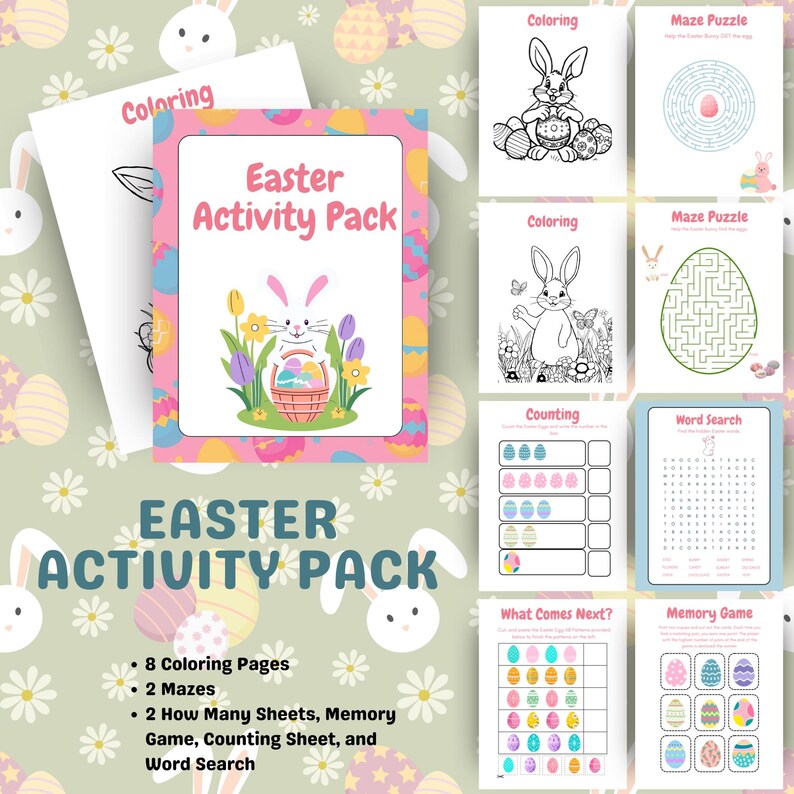Easter Activity Pack for Kids – 18 Printable Pages | Coloring, Games ...