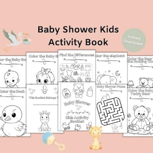 Kids Baby Shower Activity Booklet – Half Fold Printable | Coloring, Games & Puzzles for Baby Shower Entertainment