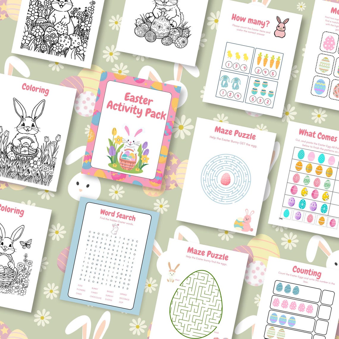 Easter Activity Pack for Kids – 18 Printable Pages | Coloring, Games ...