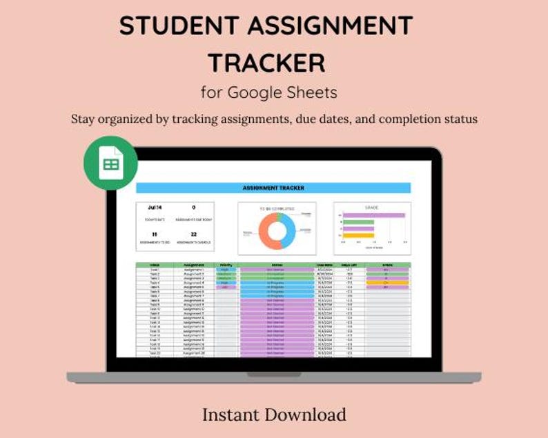 Student Assignment Tracker Google Sheets | Digital Homework Planner ...
