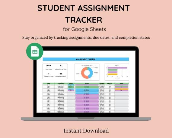 Student Assignment Tracker Google Sheets | Digital Homework Planner ...