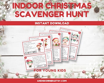Christmas Treasure Hunt Clues | Christmas Party Game | Christmas Scavenger Hunt Printable | Christmas Scavenger Hunt For Kids