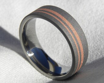 Sandblasted Titanium Copper Ring Wedding Band Womens Mens | Etsy