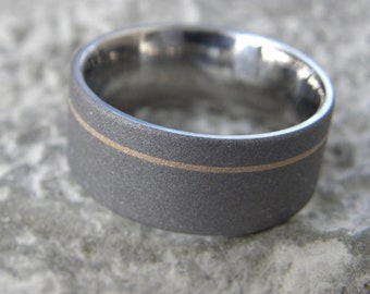 Yellow Gold Titanium Ring, Mens Wedding Band, Sandblasted Finish